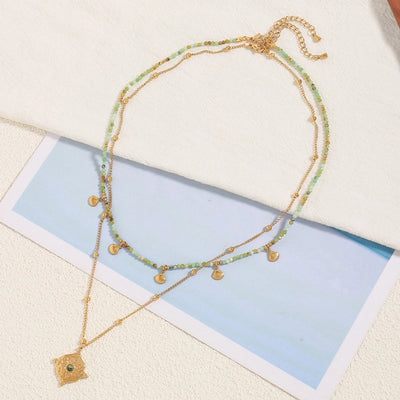 Vacation Beach Irregular 304 Stainless Steel natural stone Beaded Chain Pendant Necklace In Bulk