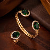 Jewelry Retro Oval Copper Zircon Rings Bracelets Jewelry Set