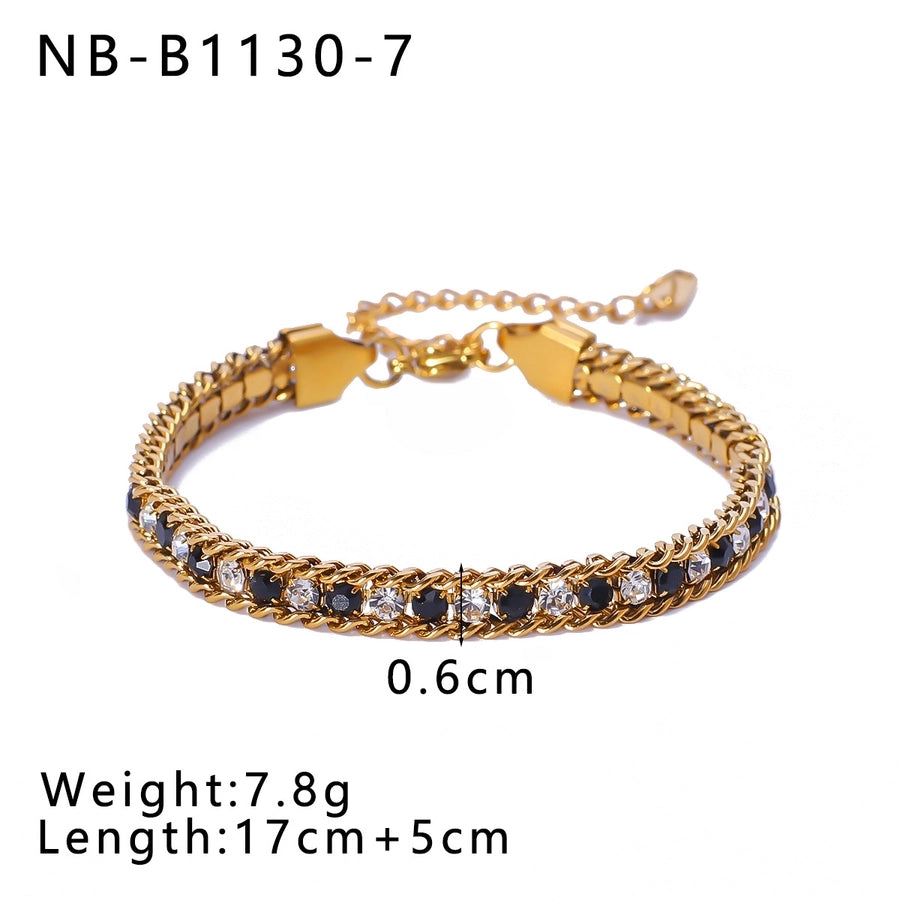 IG Style Geometric 304 Stainless Steel 18K Gold Plated Zircon Tennis Chain Bracelets In Bulk