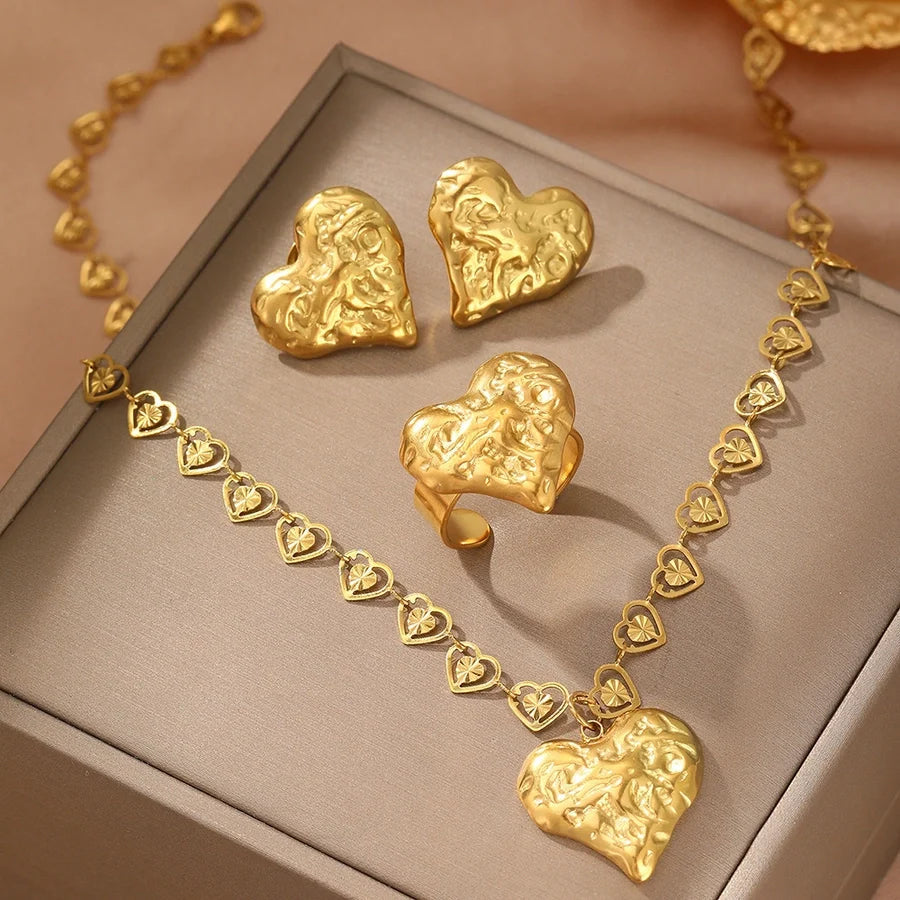 Jewelry Simple Style Classic Style Heart Shape 304 Stainless Steel Plating Jewelry Set