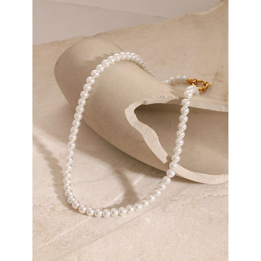 Jewelry Simple Style Classic Style Round 304 Stainless Steel Glass Pearl Beaded Necklace