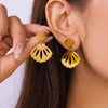 1 Pair Elegant Tropical Leaves Flower Shell 201 Stainless Steel Drop Earrings
