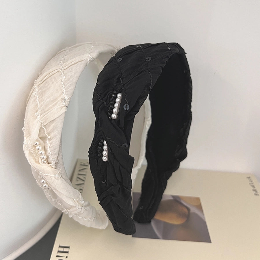 Women's Casual Simple Style Solid Color Cloth Sequins Handmade Pearl Hair Band