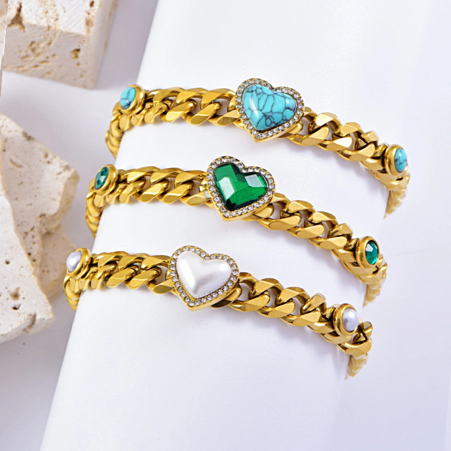 Lady Heart Shape 304 Stainless Steel Imitation Pearl Bracelets In Bulk