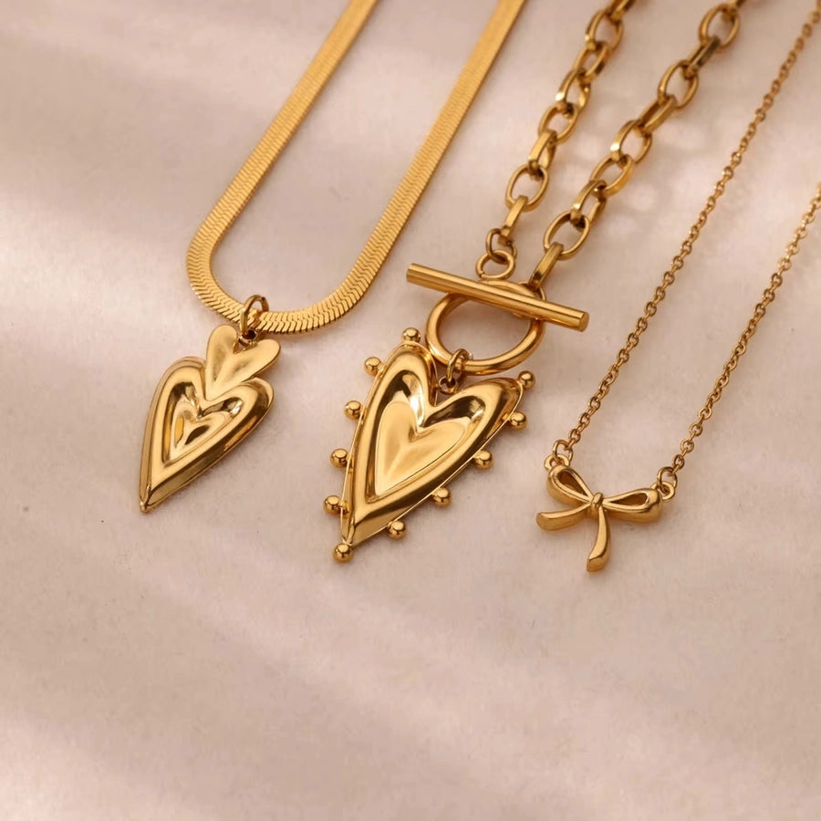 Jewelry Vintage Style Heart Shape 304 Stainless Steel Copper 18K Gold Plated Pendant Necklace
