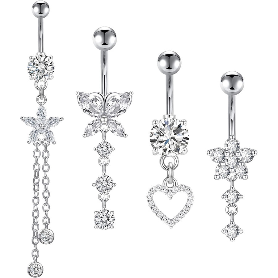 1 Piece 1 Set Belly Rings Simple Style Heart Shape Butterfly 316L Stainless Steel  Inlay Zircon Belly Rings
