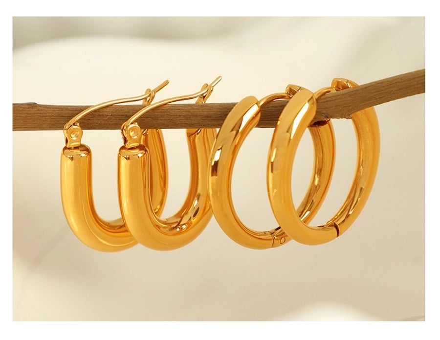 1 Pair IG Style Elegant Simple Style U Shape Round Polishing Plating 304 Stainless Steel 18K Gold Plated Earrings