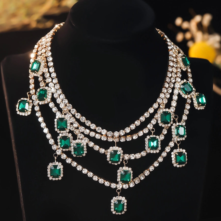 Jewelry Wedding Shiny Color Block Rhinestone Copper Rhinestones Jewelry Set