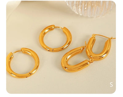 1 Pair IG Style Elegant Simple Style U Shape Round Polishing Plating 304 Stainless Steel 18K Gold Plated Earrings
