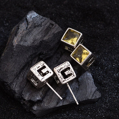 1 Pair Hip-Hop Vintage Style Square Inlay Copper Zircon Ear Studs