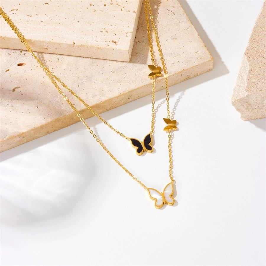 Jewelry Simple Style Butterfly Titanium Steel Plating Double Layer Necklaces
