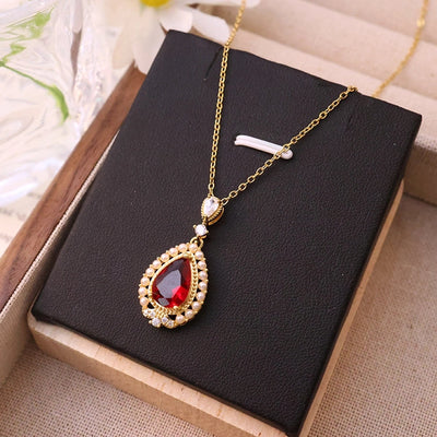 Jewelry Elegant Glam Luxurious Oval Water Droplets Pearl 304 Stainless Steel Copper 18K Gold Plated Pendant Necklace