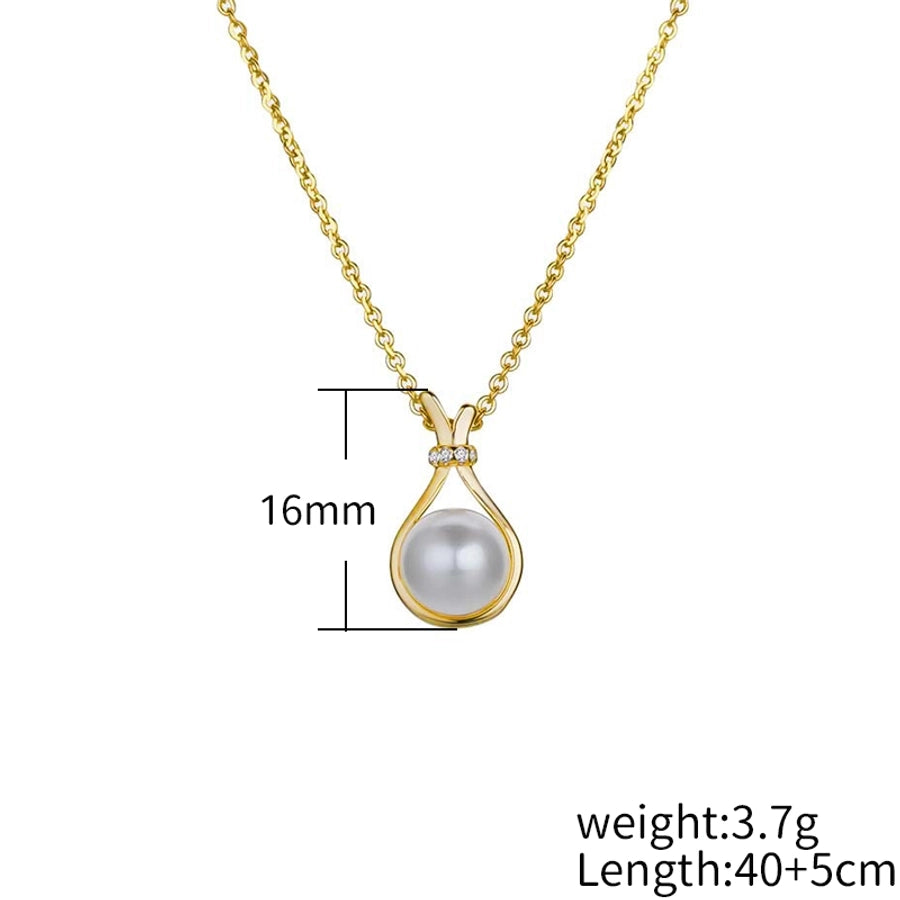 French Style Commute Water Droplets K Gold Plated Platinum Plated Pearl Copper Alloy  Pendant Necklaces
