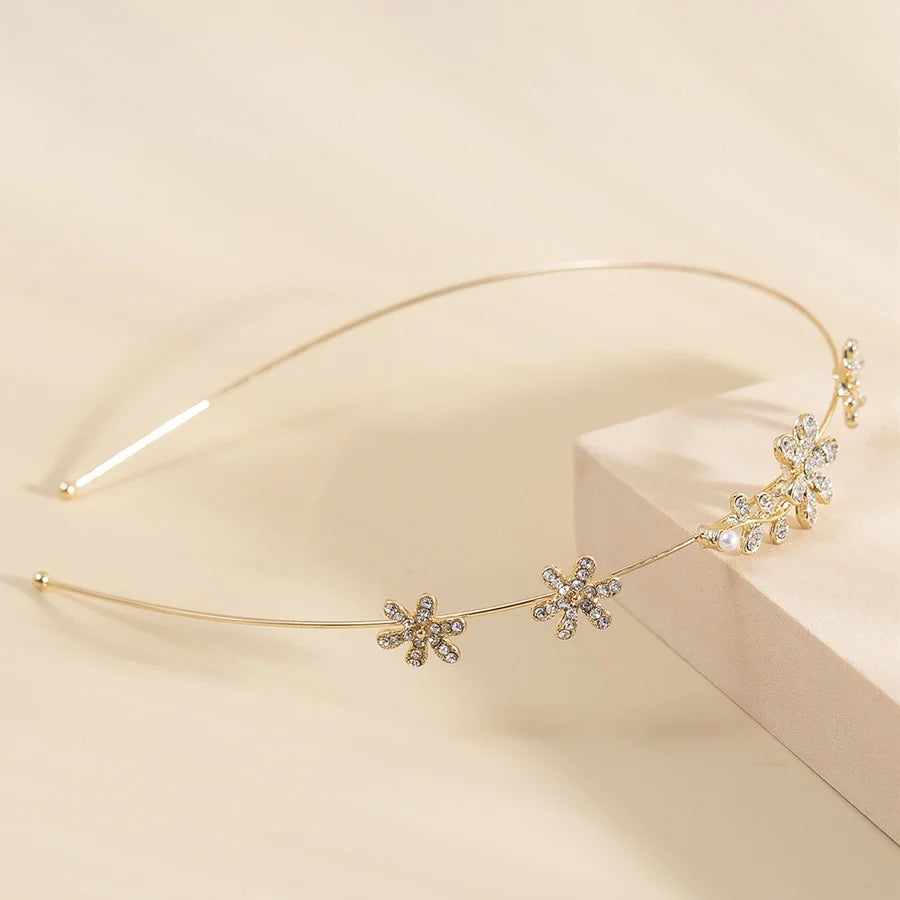 women's simple style waves flower bow knot metal inlay pearl zircon hair band