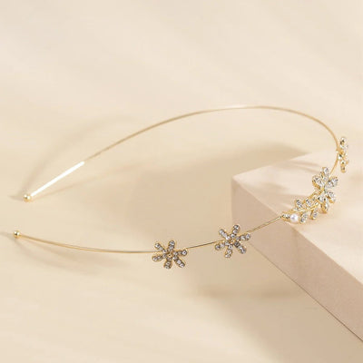 women's simple style waves flower bow knot metal inlay pearl zircon hair band