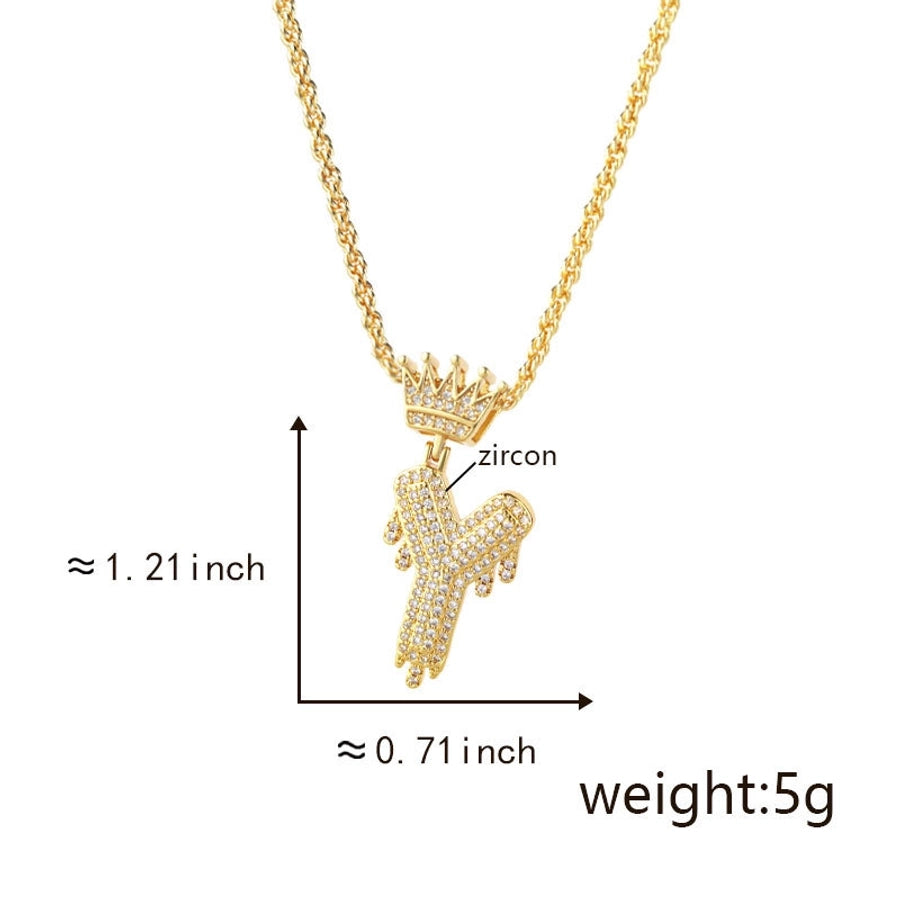 Copper Hemp flowers chain 18K Gold Plated Letter Zirconia Pendant Necklace