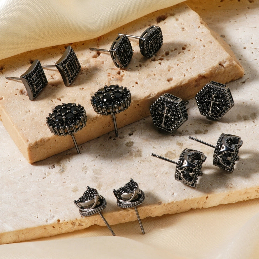 1 Piece Hip-Hop Retro Streetwear Geometric Inlay Copper Zircon Rhodium Plated Ear Studs