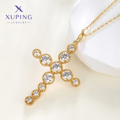 304 Stainless Steel Copper 18K Gold Plated Plating Inlay Cross Zircon Pendant Necklace