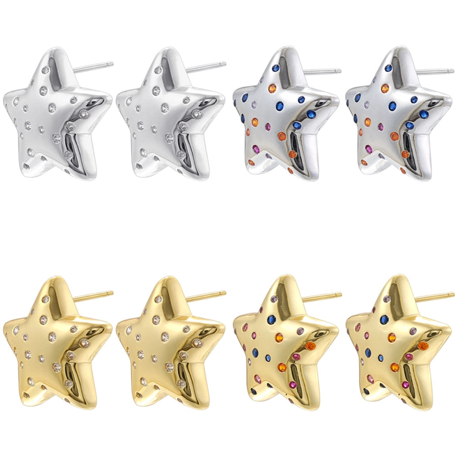 1 Pair Elegant Lady Streetwear Pentagram Plating Inlay Copper Zircon 18K Gold Plated Ear Studs