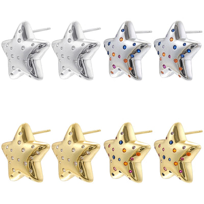 1 Pair Elegant Lady Streetwear Pentagram Plating Inlay Copper Zircon 18K Gold Plated Ear Studs