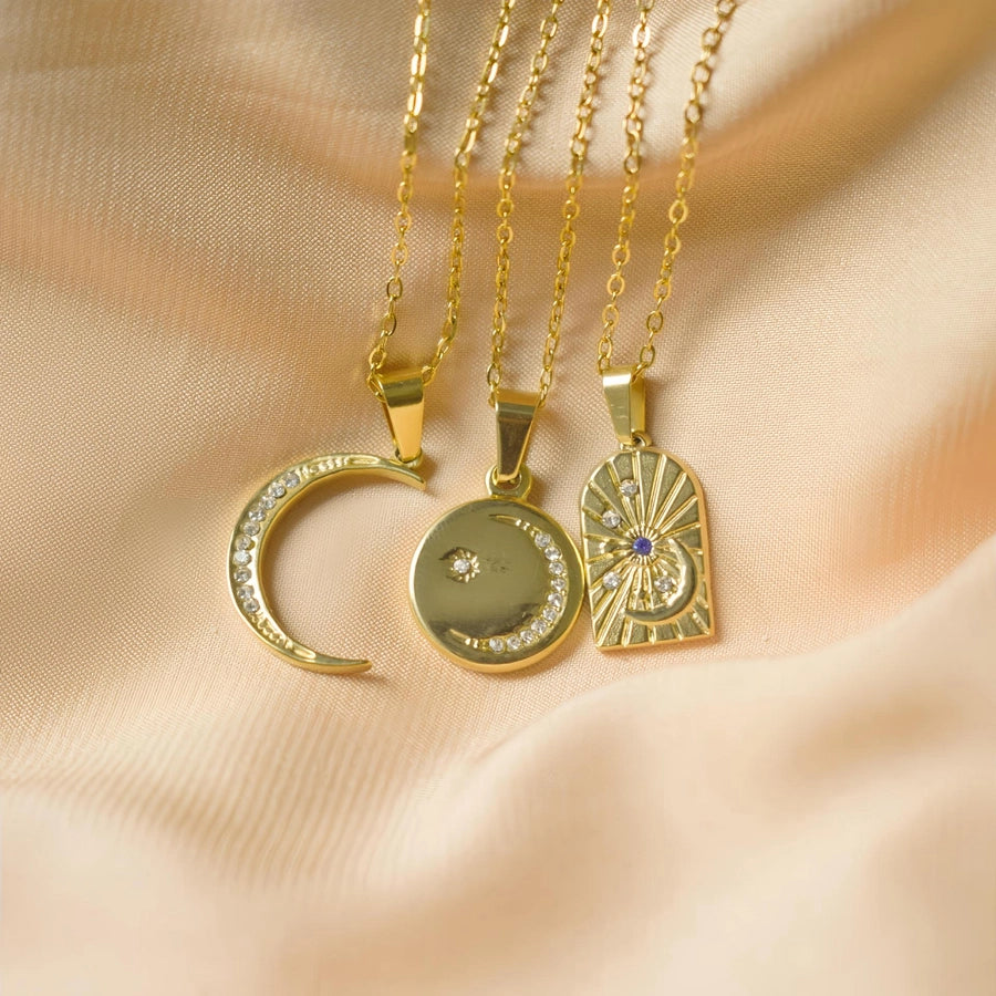 Jewelry Casual Simple Style Geometric Moon 304 Stainless Steel Rhinestones Plating Pendant Necklace