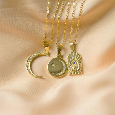 Jewelry Casual Simple Style Geometric Moon 304 Stainless Steel Rhinestones Plating Pendant Necklace