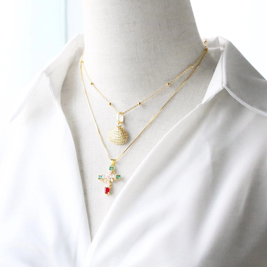 Jewelry Modern Style Simple Style Cross 201 Stainless Steel Copper Pearl Zircon 18K Gold Plated Inlay Pendant Necklace