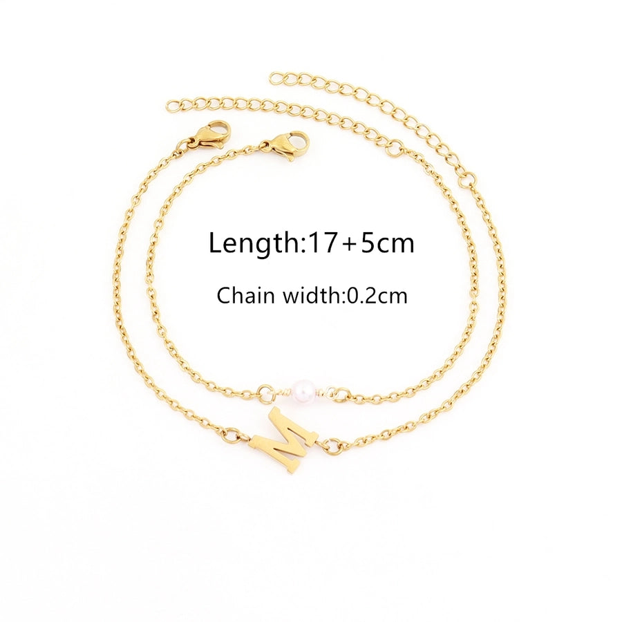 Elegant Simple Style Classic Style Letter 201 Stainless Steel 304 Stainless Steel Artificial Pearl Stainless Steel Bracelets In Bulk