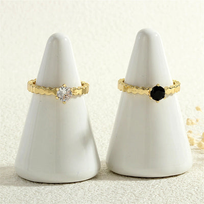 Copper Inlay Round Zircon Open Rings