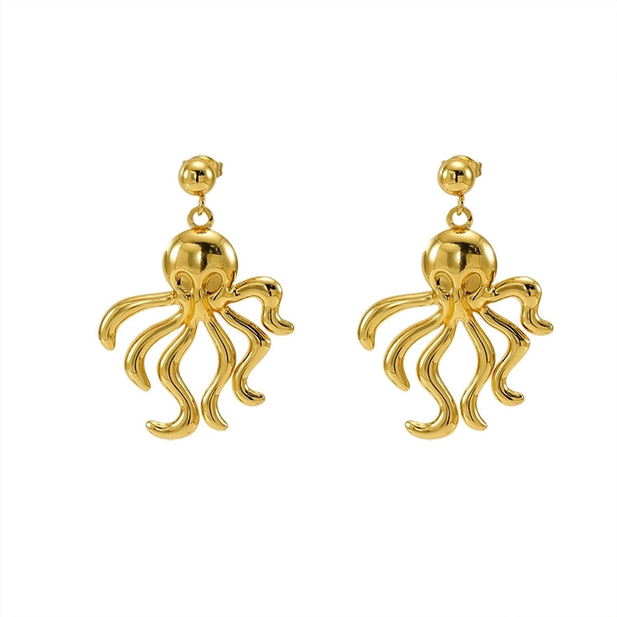 1 Pair Retro Simple Style Octopus Polishing Titanium Steel 18K Gold Plated Drop Earrings