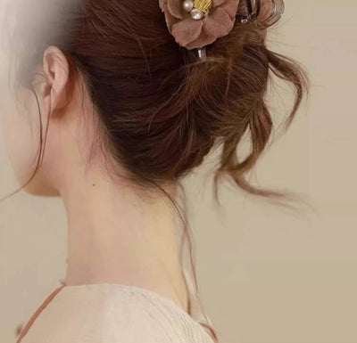 Summer Pearl Flower Grab Clip Women's Cute Hairpin Headwear Korean Hairpin Back Head Large Shark Clip Top Clip