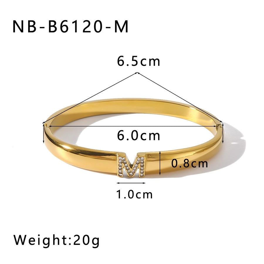 Vintage Style Simple Style Classic Style Letter 304 Stainless Steel 18K Gold Plated Zircon Bangle In Bulk