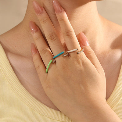 Jewelry Classic Style Geometric Lines Copper Zircon Enamel Rings