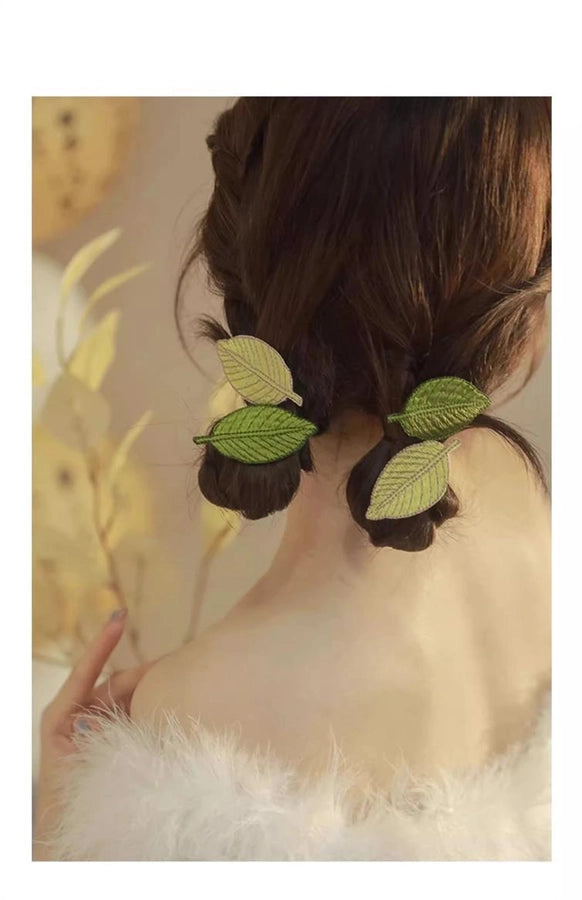 Embroidered leaves! Fresh hairpin! Exquisite bangs clip forehead high-grade Leaf side clip headdress broken hairpin