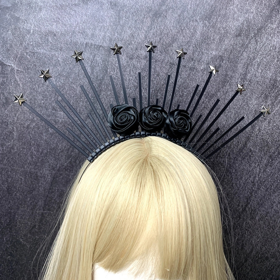 retro star crown flower plastic resin hair band