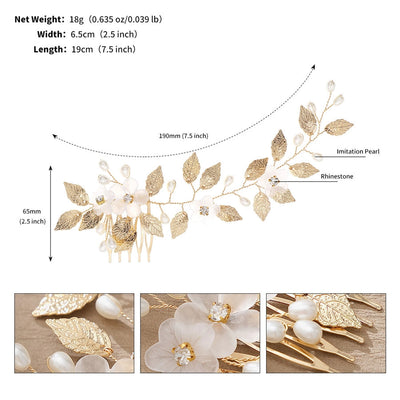 retro leaf flower alloy copper pearl inlay rhinestones insert comb