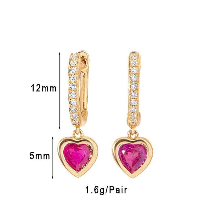 1 Pair IG Style Shiny Heart Shape Inlay Copper Zircon Gold Plated Drop Earrings