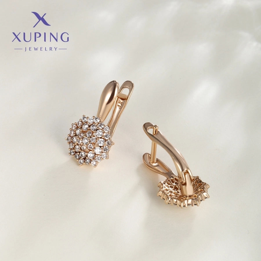6 Pairs XUPING Simple Style Flower Plating Inlay Copper Artificial Gemstones 18K Gold Plated Earrings