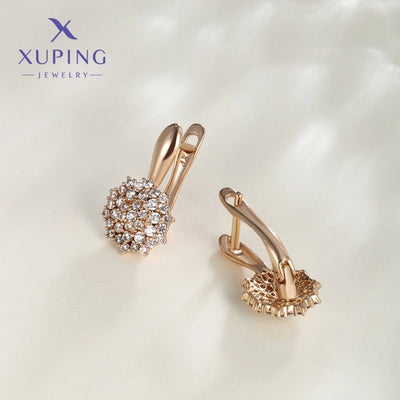6 Pairs XUPING Simple Style Flower Plating Inlay Copper Artificial Gemstones 18K Gold Plated Earrings