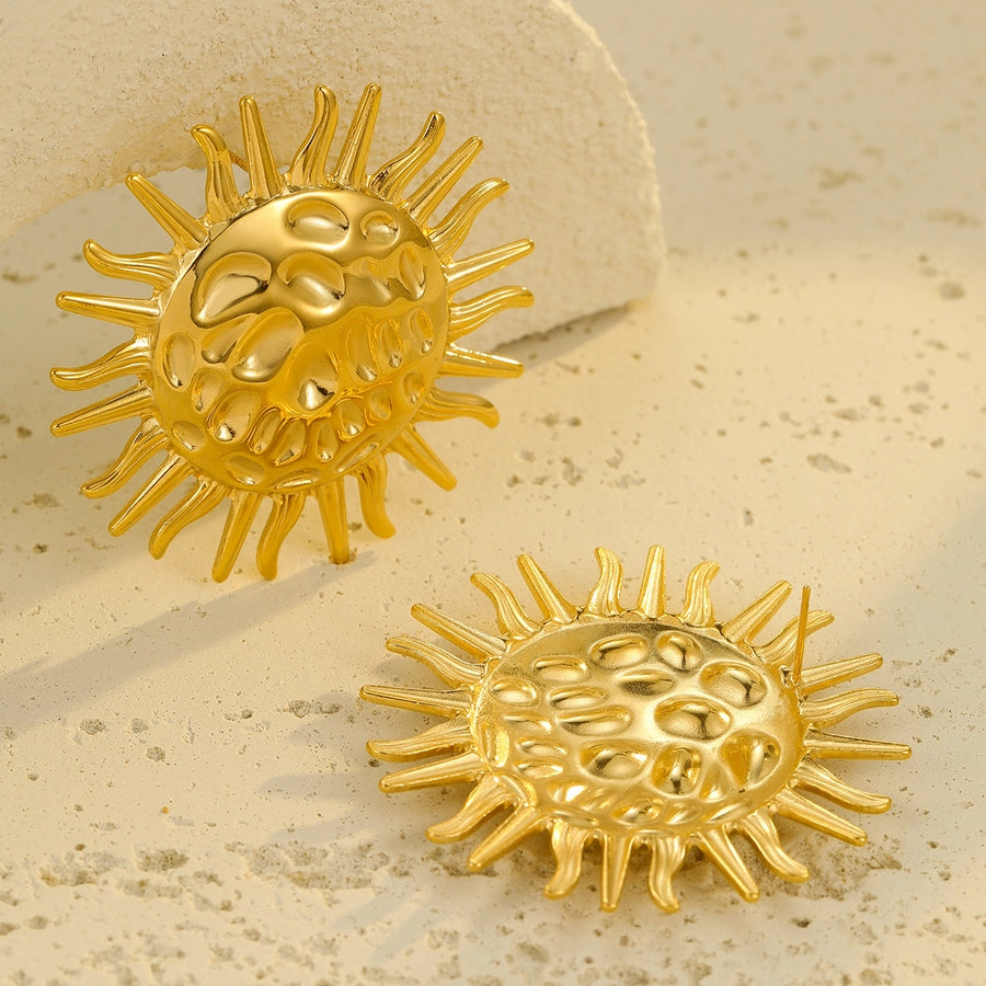 1 Pair Retro Sun 304 Stainless Steel 18K Gold Plated Ear Studs