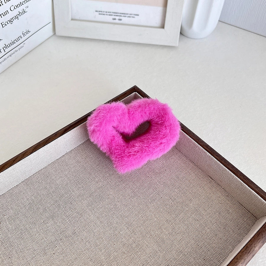 Women's Sweet Heart Shape Faux rabbit fur Plastic Handmade Hair Clip