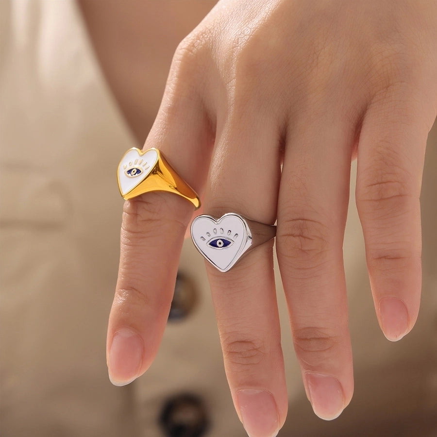 Jewelry Casual Luxurious Modern Style Devil's Eye Titanium Steel 18K Gold Plated Enamel Plating Rings