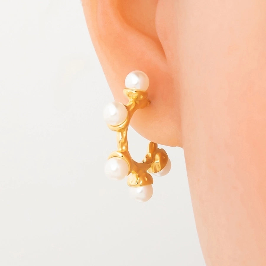 1 Pair Elegant Solid Color Plating Inlay 304 Stainless Steel Pearl 18K Gold Plated Earrings Ear Studs