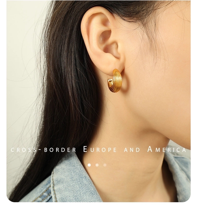 1 Pair IG Style Retro Classic Style C Shape Polishing Plating 304 Stainless Steel 18K Gold Plated Ear Studs