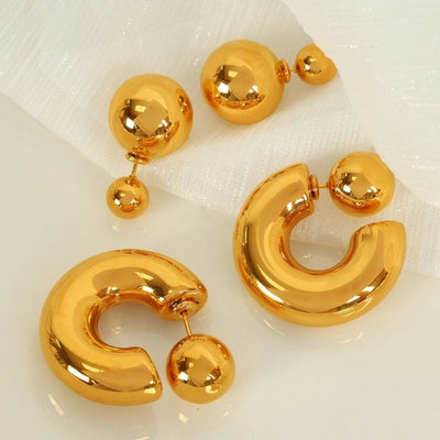 1 Pair IG Style Casual Retro C Shape Round Polishing Plating 304 Stainless Steel 18K Gold Plated Ear Studs