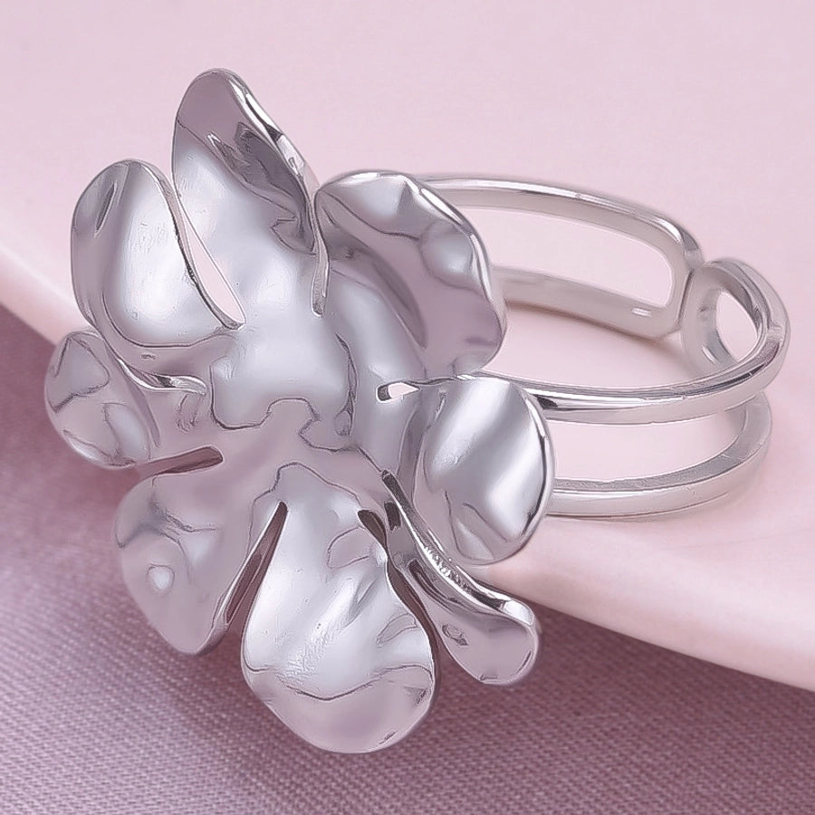 Jewelry Cute Geometric Flower 304 Stainless Steel 18K Gold Plated Irregular Polishing Adjustable Ring