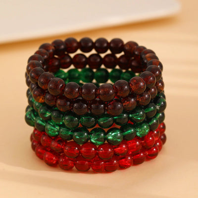 Fashion Simple Style Colored Glazing Bead Bracelet  Hot Sale Crystal Ice Broken Hot Flower Shining Beaded Stretch Bracelet 1 Pair