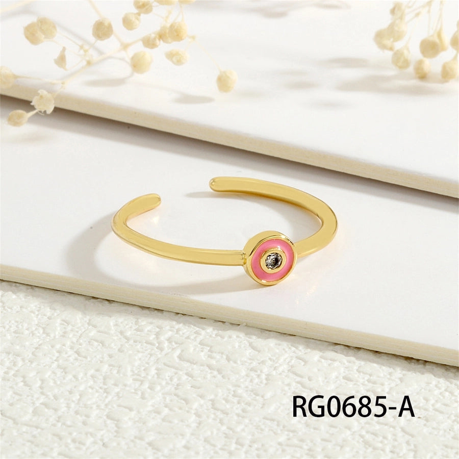 Copper Inlay Geometric Round Zircon Open Rings