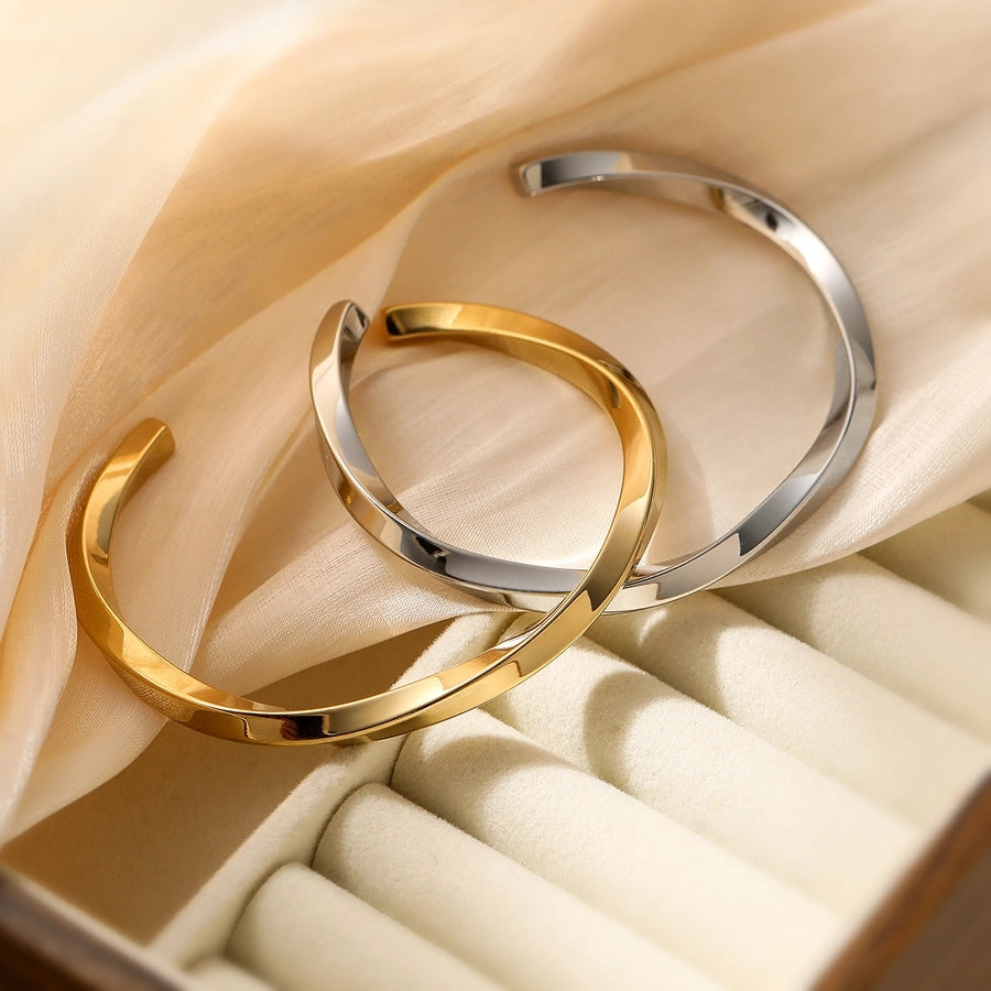 Retro Simple Style Commute Geometric 304 Stainless Steel Cuff Bracelets In Bulk