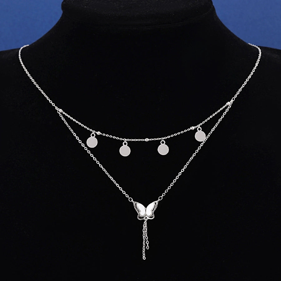 Jewelry Princess Sweet Pastoral Star Flower Butterfly Copper Zircon Imitation Gold  Necklace